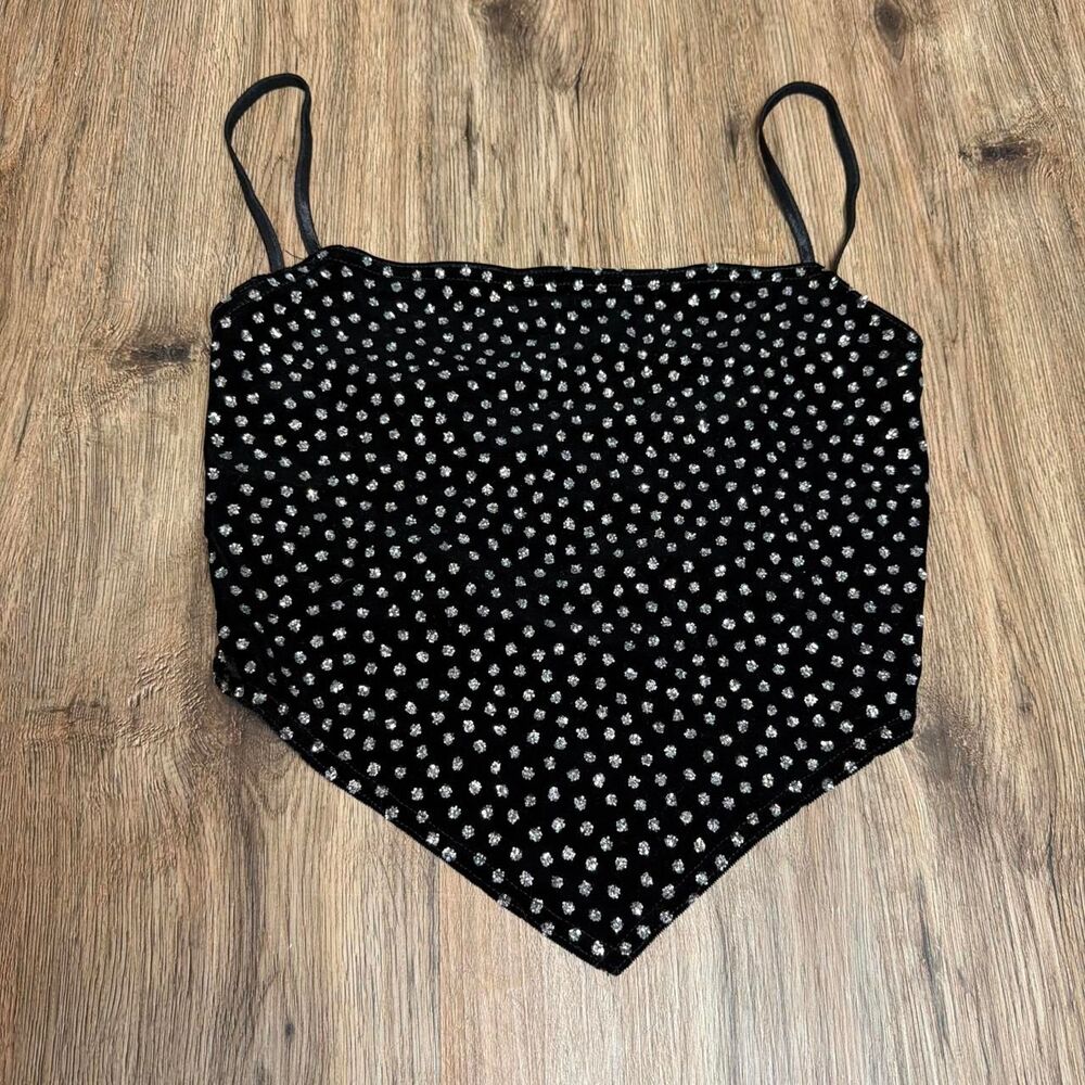 roberta vintage y2k black silver glitter polka dot bandana shaped cami medium